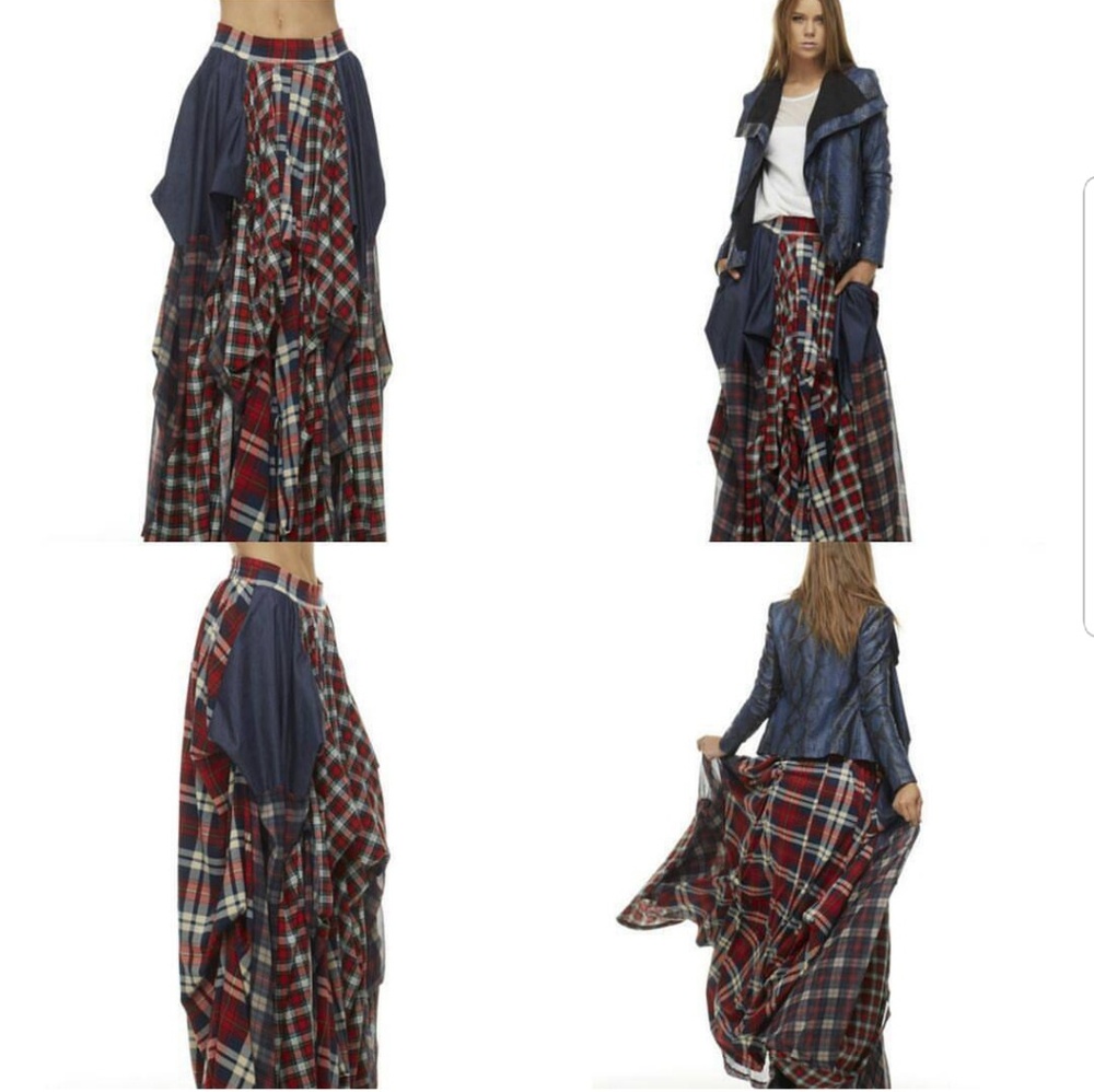 Plaid Demin Maxi Skirt